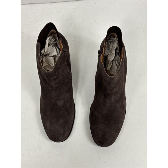 Lucky Brand NWOB Zorlina Wedge Bootie 10M Suede + Textile Upper Brown Zipper - Picture 12 of 16